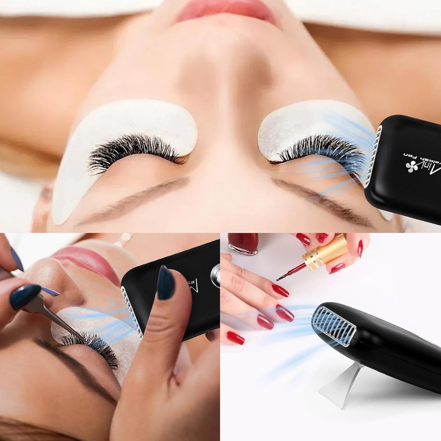 Eyelash Fan Mini Lash Fan for Eyelash Extension Portable Lash Fan Dryer Handheld Rechargable USB Eyelash Fan with 3 Adjustable Speed Cooling Air Fan Eyelash Extension Application (Black)