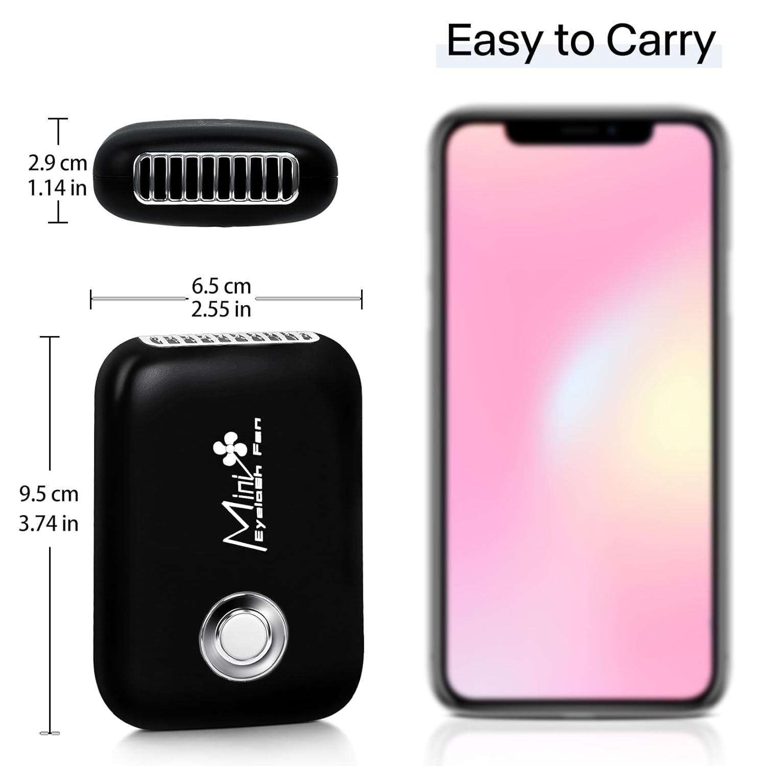 Eyelash Fan Mini Lash Fan for Eyelash Extension Portable Lash Fan Dryer Handheld Rechargable USB Eyelash Fan with 3 Adjustable Speed Cooling Air Fan Eyelash Extension Application (Black)